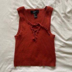 Lace Up Burnt Orange Knit Top